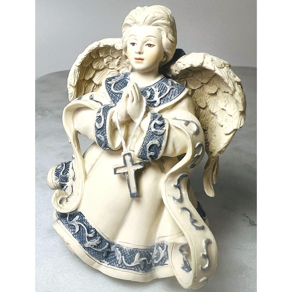Vtg 2002 Sarahs Angels "Dawn" Figurine Praying Angel Cross GrannyCore BabyCore‎
